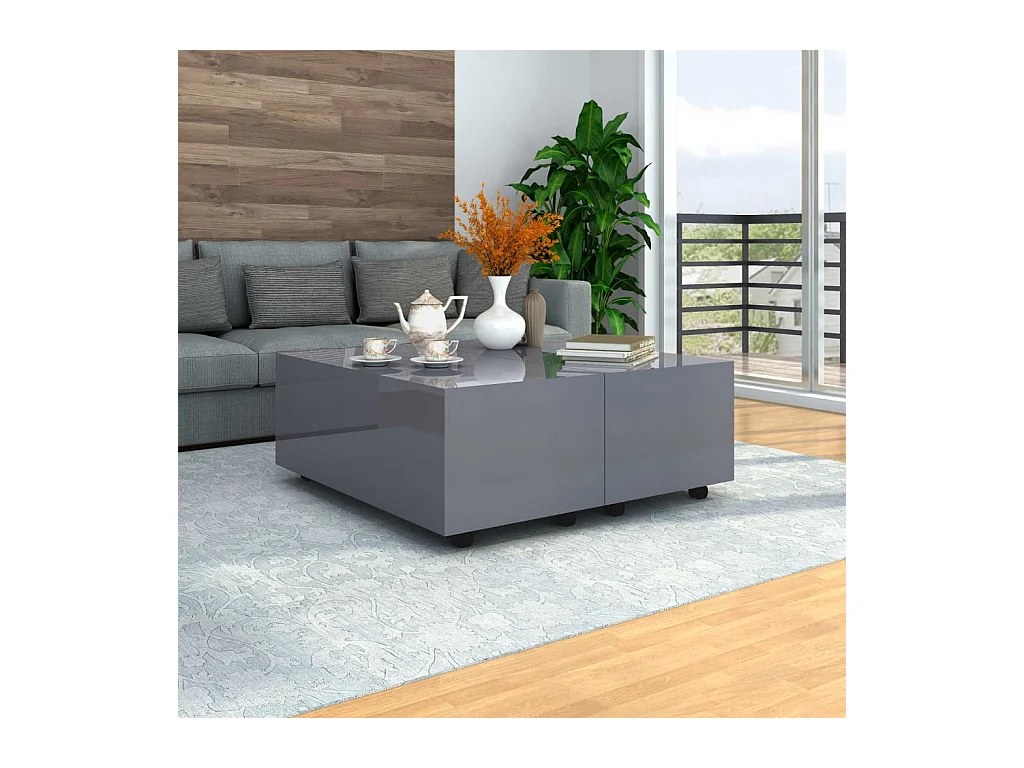 Mesa de centro | Mesa de apoio 100x100x35 cm cinzento brilhante