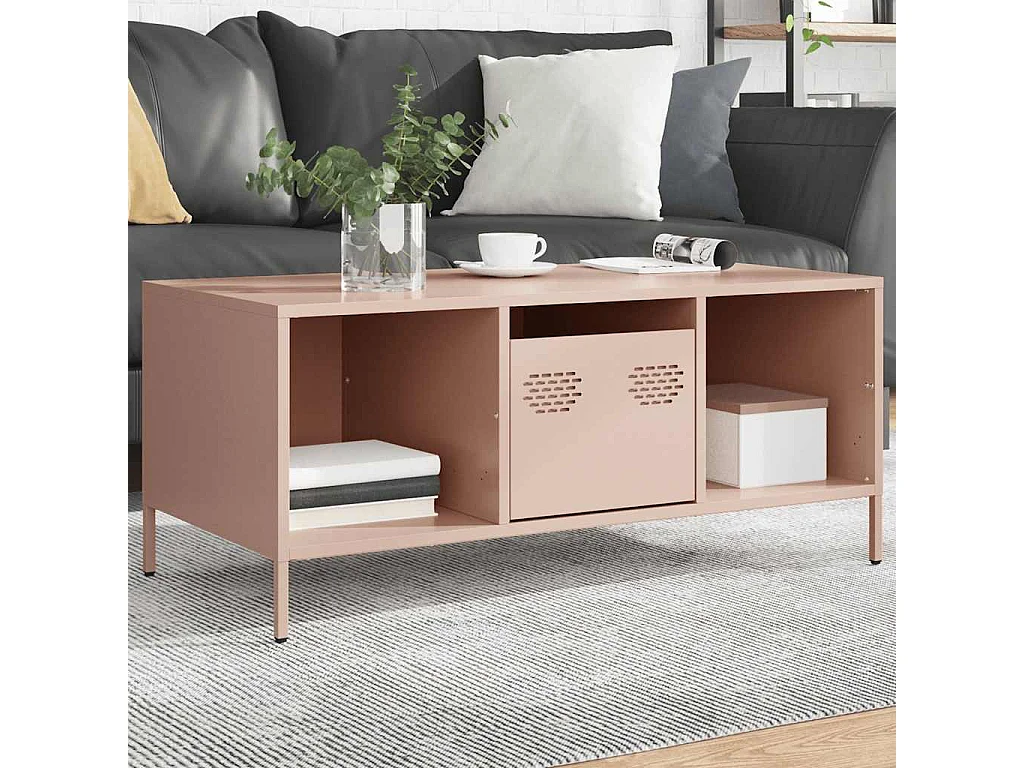 Table basse salon-Table d'appoint rose 101,5x50x43,5 cm acier laminé à froid SHL37385