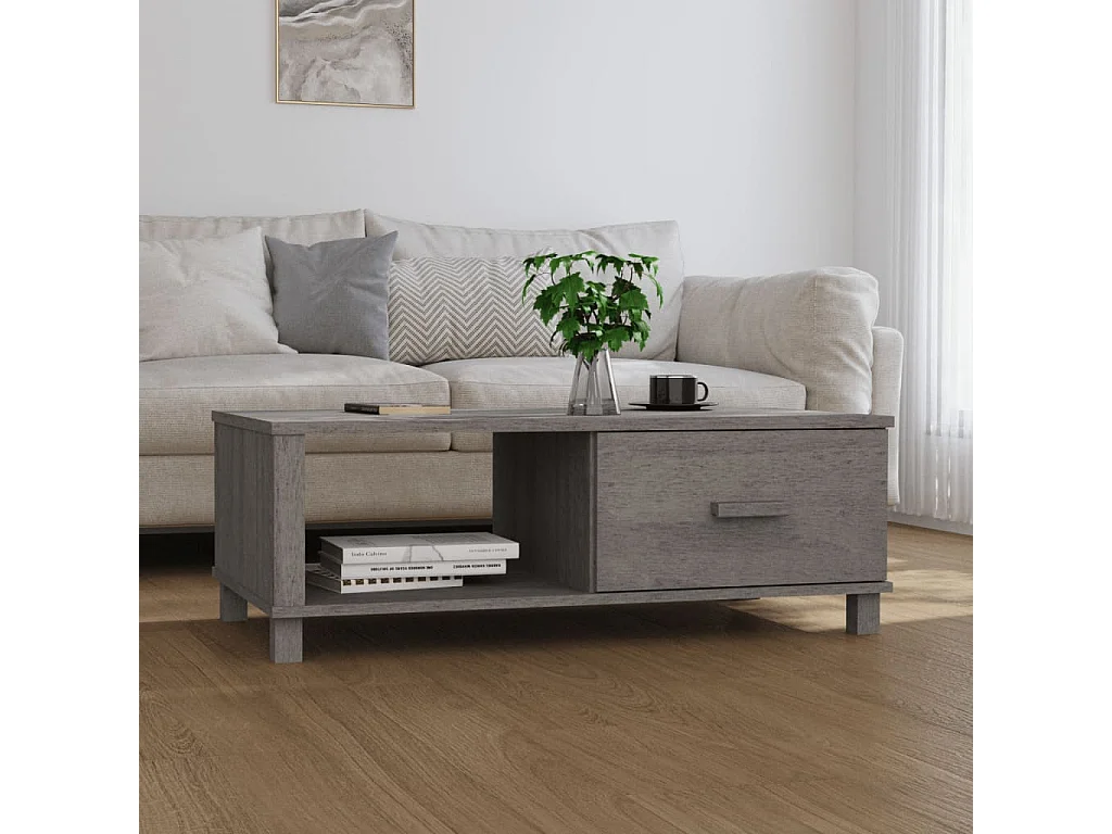Couchtisch-Beistelltisch-Sofatisch HAMAR Hellgrau 100x55x35 cm Massivholz Kiefer SHL93125