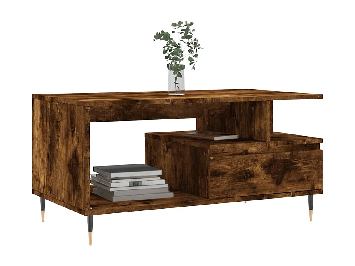 Couchtisch-Wohnzimmertisch-Beistelltische Räuchereiche 90x49x45 cm Holzwerkstoff SHL52407