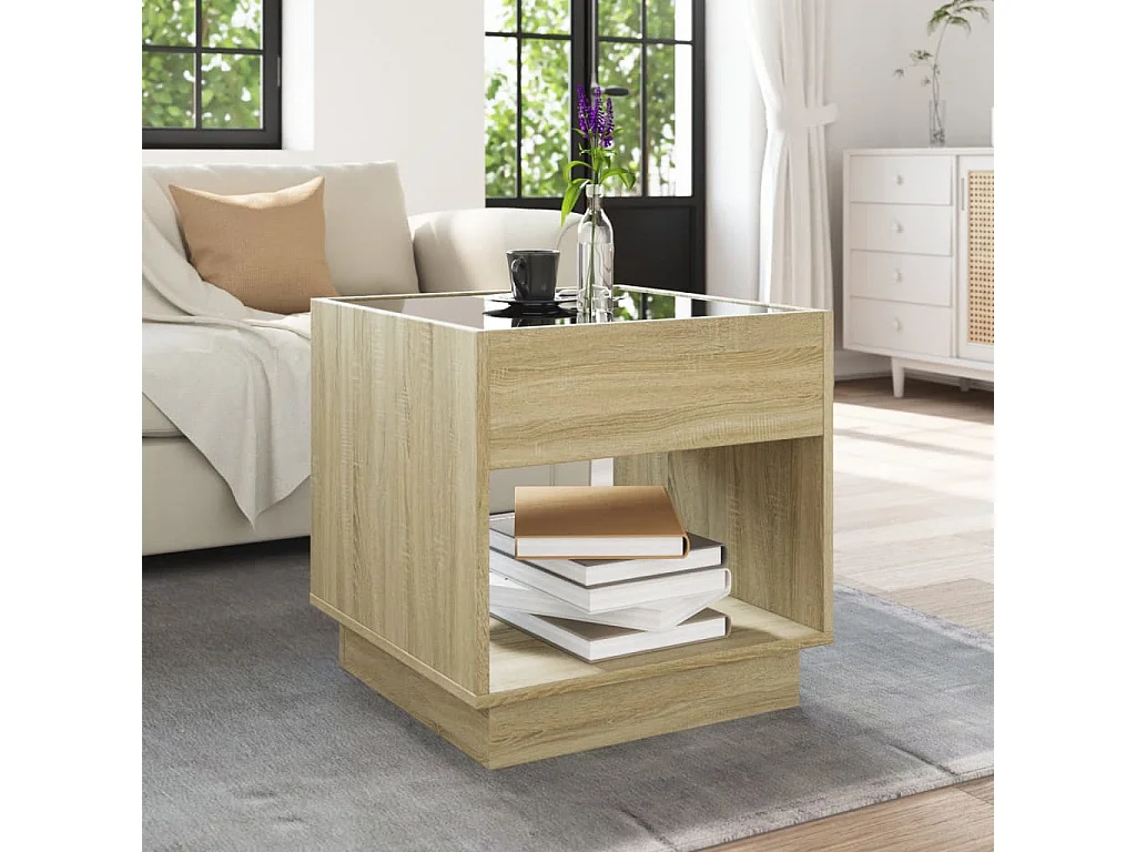 Couchtisch mit Infinity-LED | Beistelltische | Sofatisch Sonoma-Eiche 50x50x50 cm SHL21673