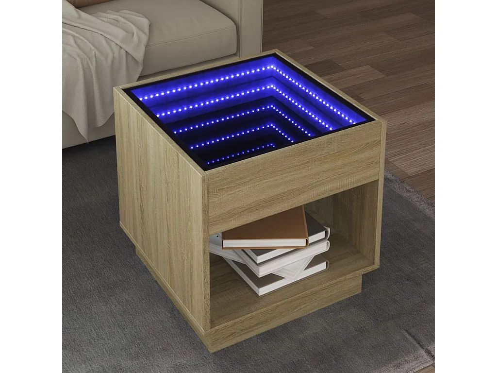 Couchtisch mit Infinity-LED | Beistelltische | Sofatisch Sonoma-Eiche 50x50x50 cm SHL21673