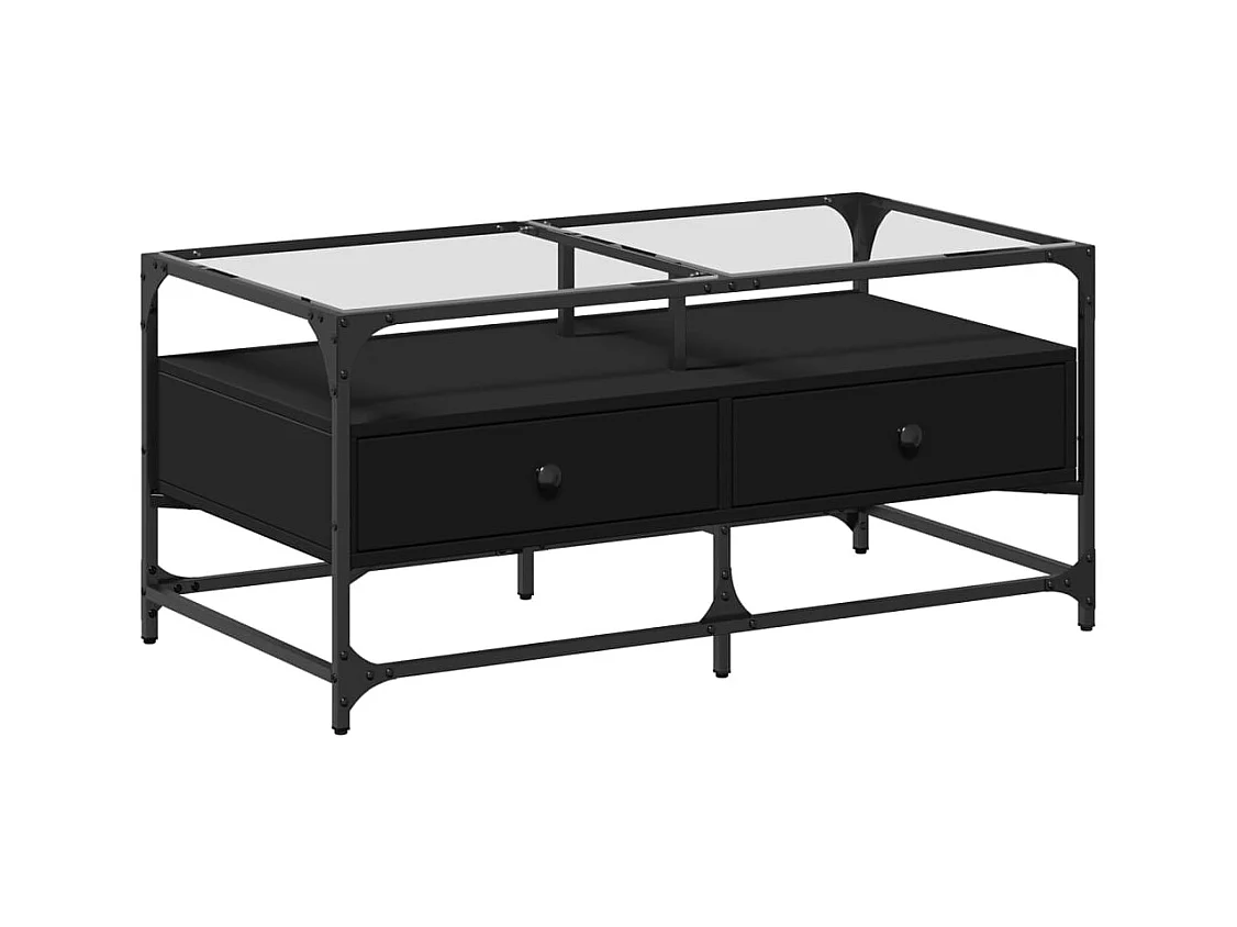 Table basse salon-Table d'appoint-dessus en verre noir 98,5x50x45 cm acier SHL72304