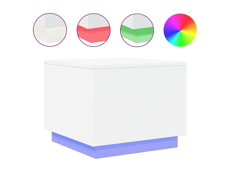 Mesa de centro | Mesa de apoio com luzes LED 50x50x40 cm branco