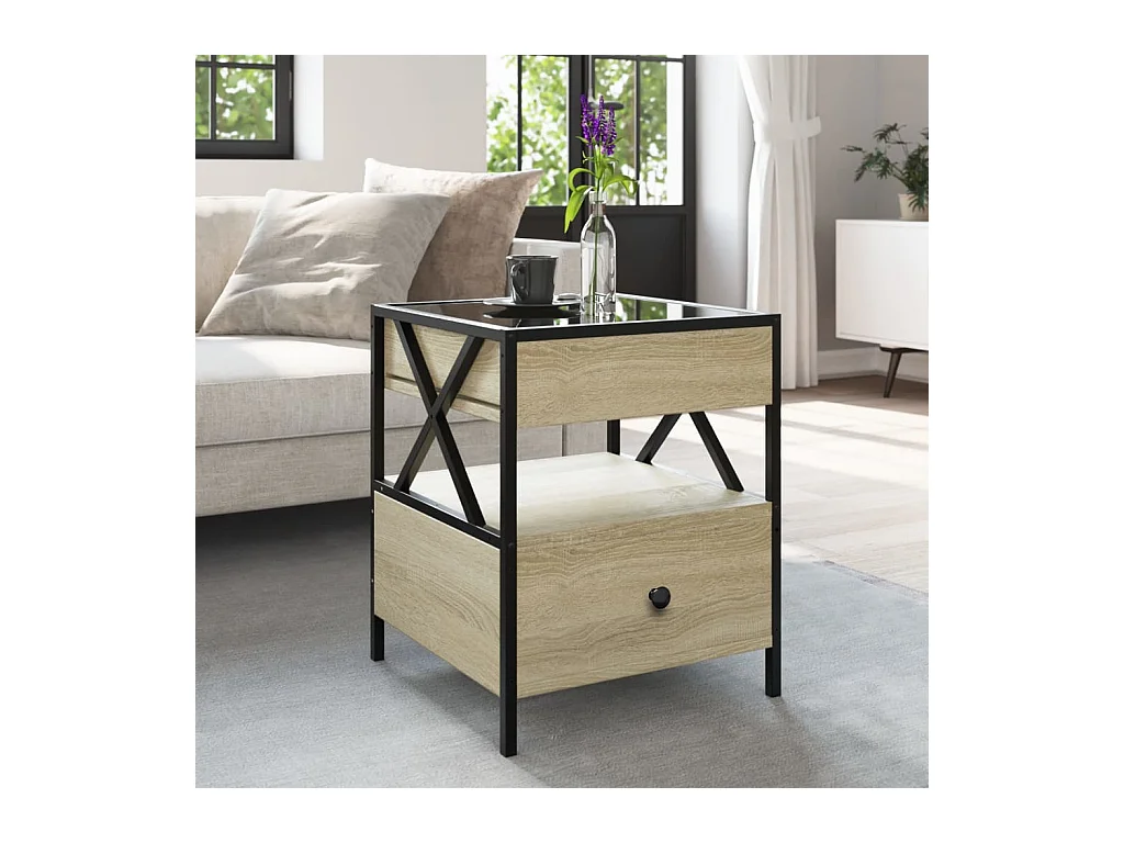 Mesa de centro-Mesa auxiliar madera de ingeniería roble marrón 90x60x35 cm SHL3116