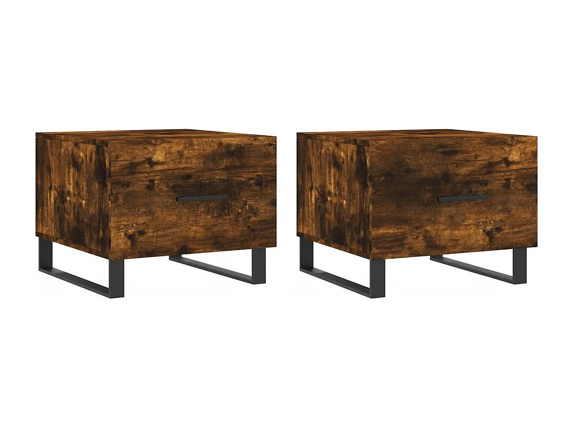 Couchtisch 2er Set-Sofatisch-Beistelltische Räuchereiche 50x50x40 cm Holzwerkstoff SHL5194