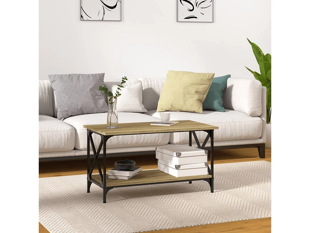 Couchtisch-Wohnzimmertisch-Beistelltische Sonoma Eiche 80x45x45 cm Holzwerkstoff und Eisen SHL21241