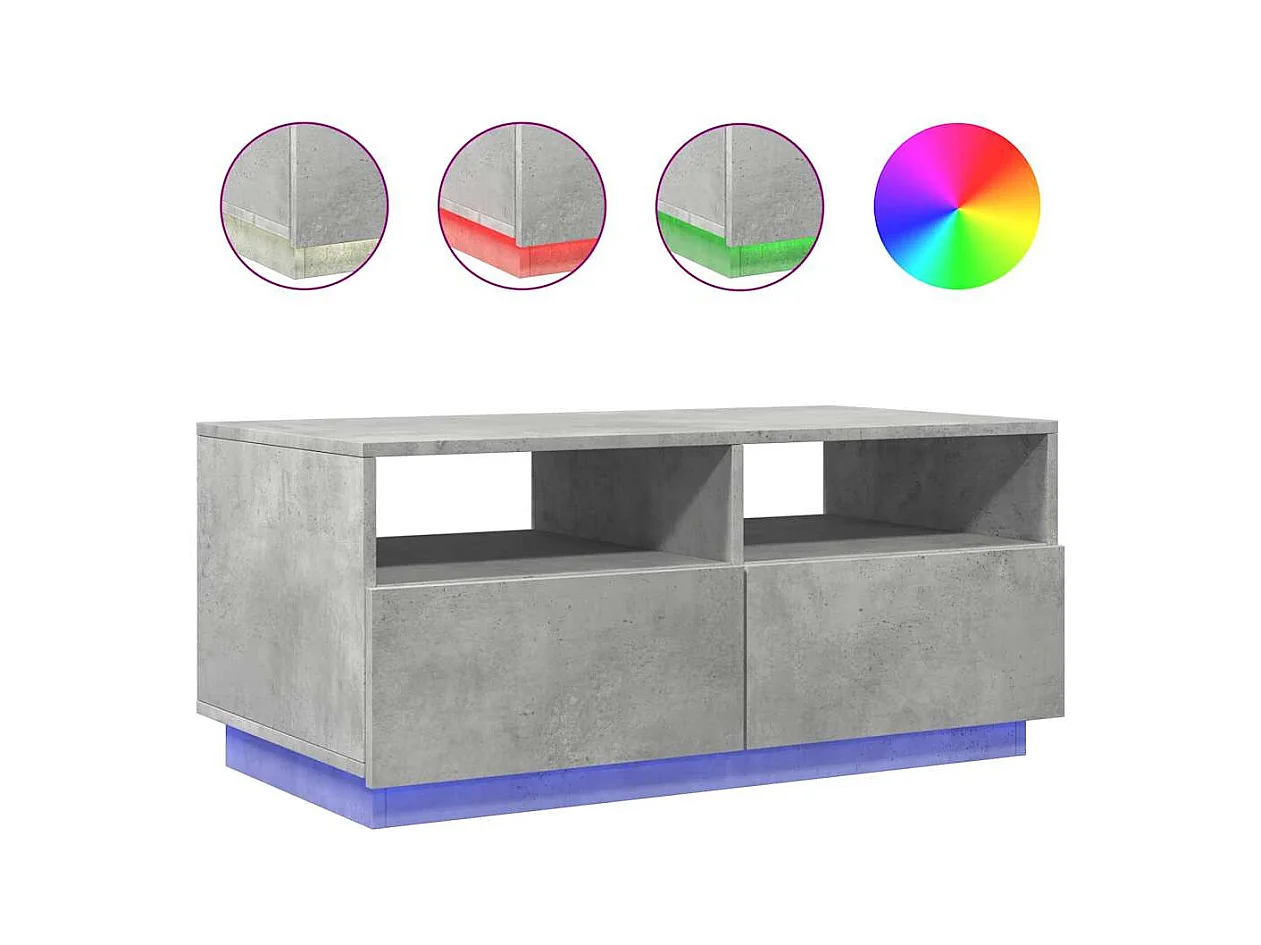 Table basse salon-Table d'appoint avec lumières LED gris béton 90x49x40 cm SHL31001
