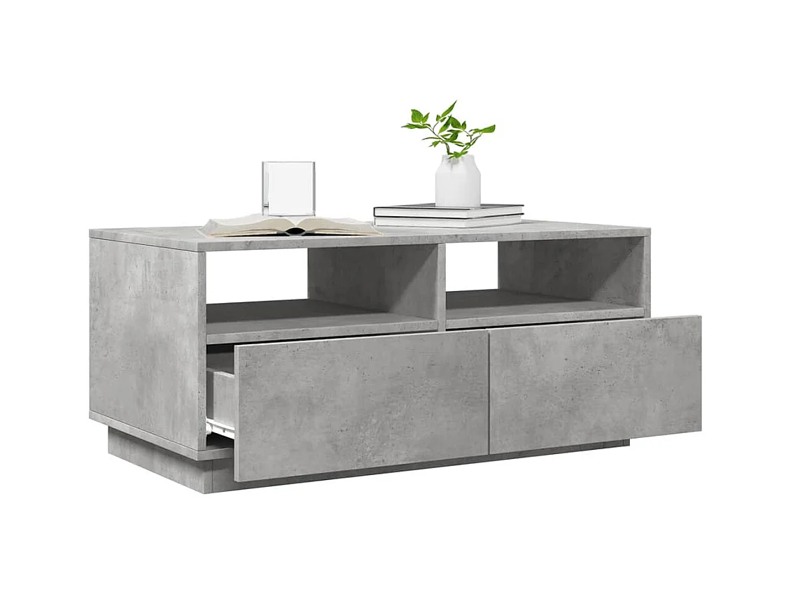 Table basse salon-Table d'appoint avec lumières LED gris béton 90x49x40 cm SHL31001