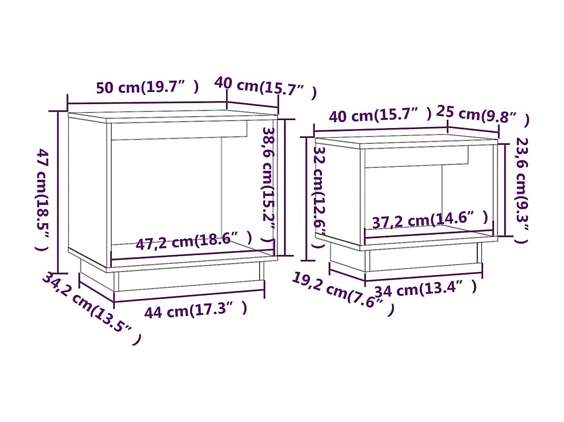 Tables basses gigognes 2 pcs Blanc Bois de pin massif SHL51127