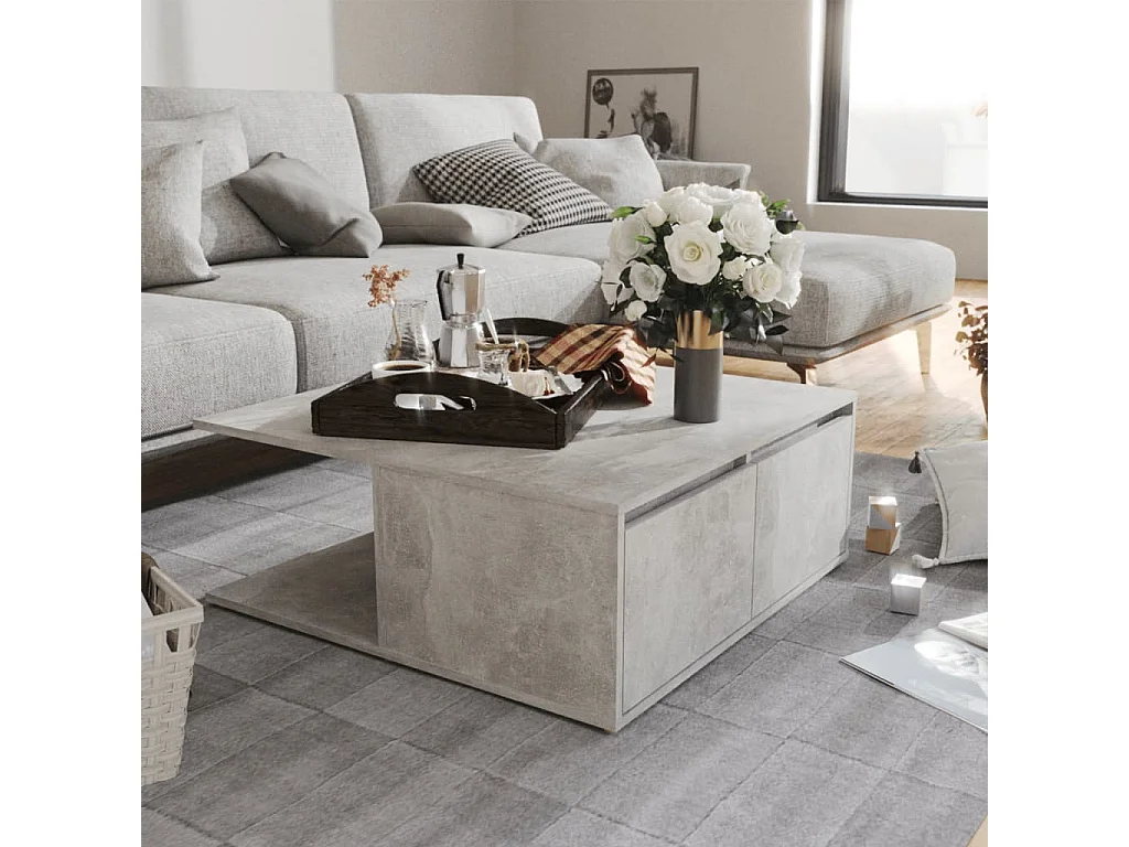 Couchtisch-Sofatisch-Beistelltische Betongrau 80x80x31 cm Holzwerkstoff SHL31201