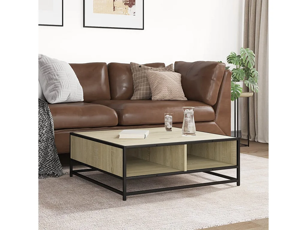 Couchtisch-Wohnzimmertisch-Beistelltische Sonoma-Eiche 80x80x30 cm Holzwerkstoff und Metall SHL84839