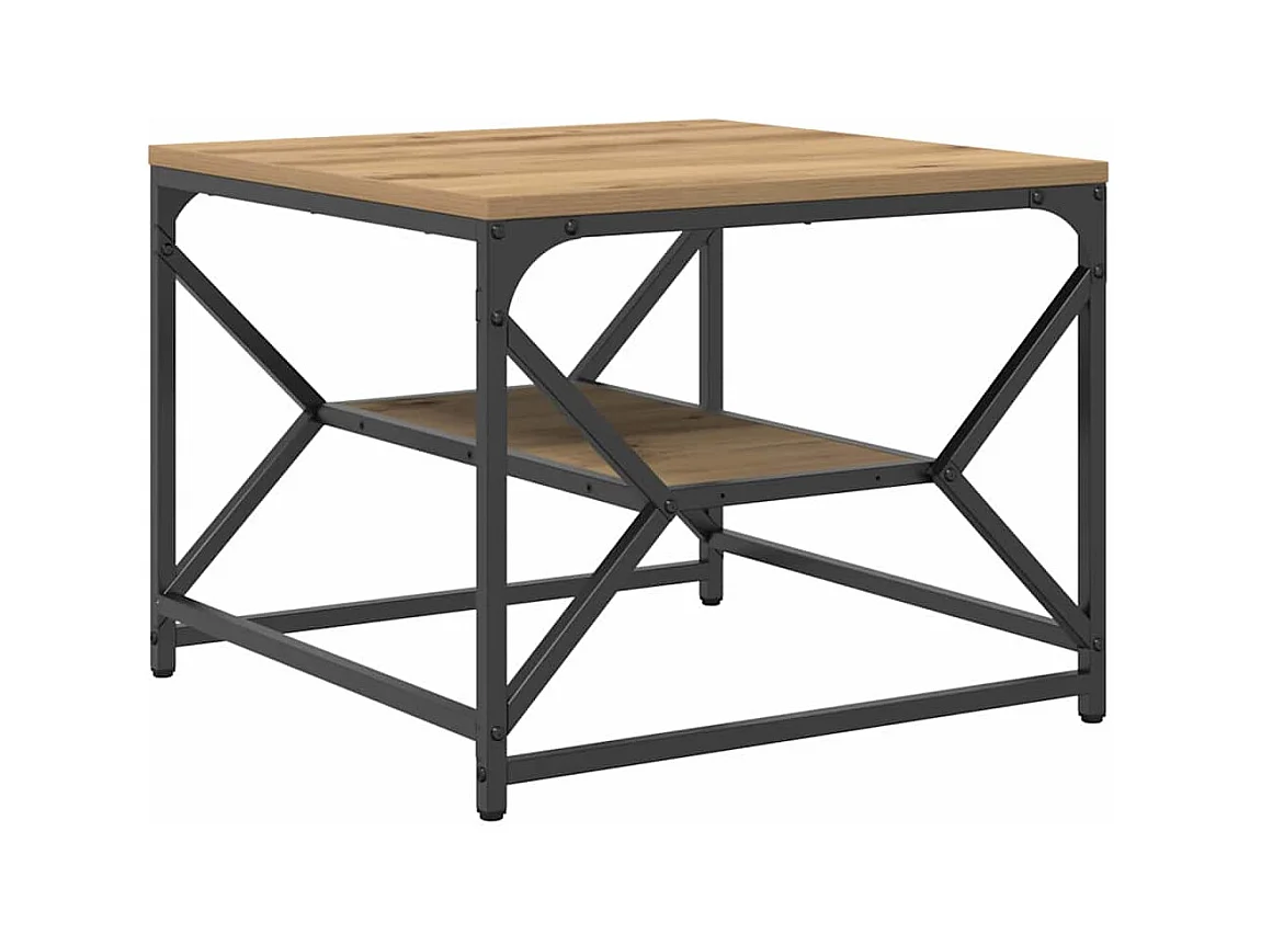 Table basse salon-Table d'appoint avec étagère en chêne, 51x50x40 cm, en bois d'ingénierie SHL34856