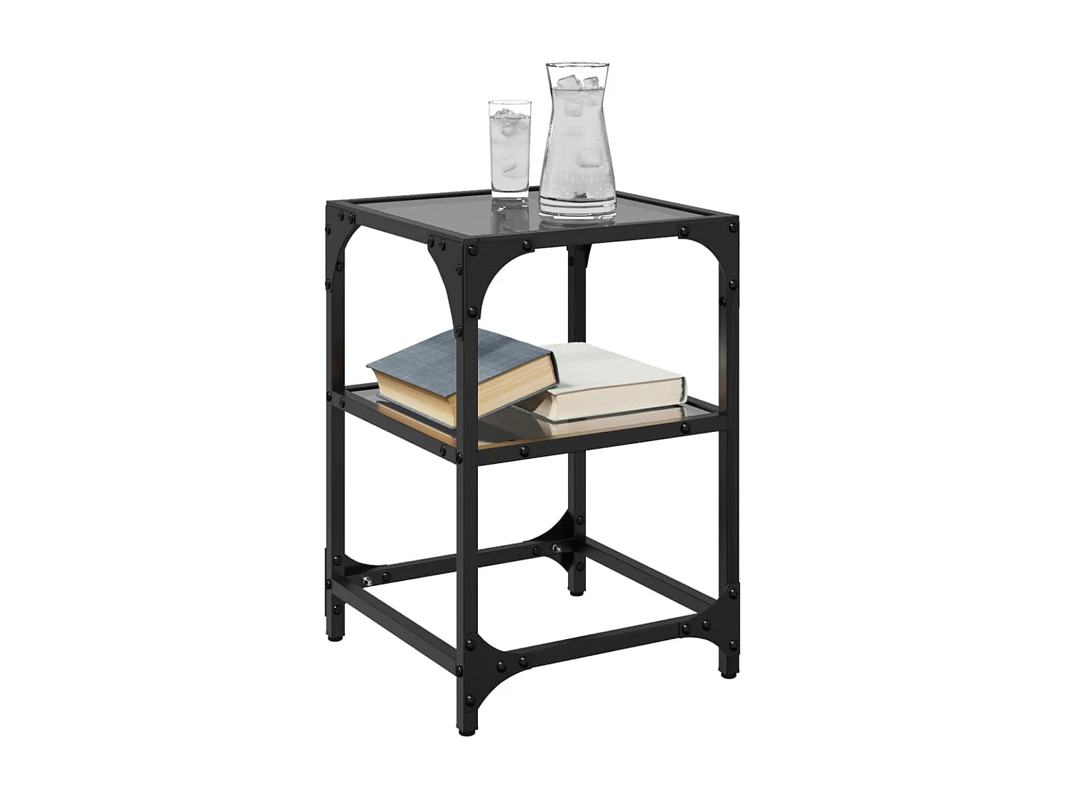 Tables basses salon-Tables d'appoint avec dessus en verre noir 2 pièces 30x30x45 cm acier SHL88788