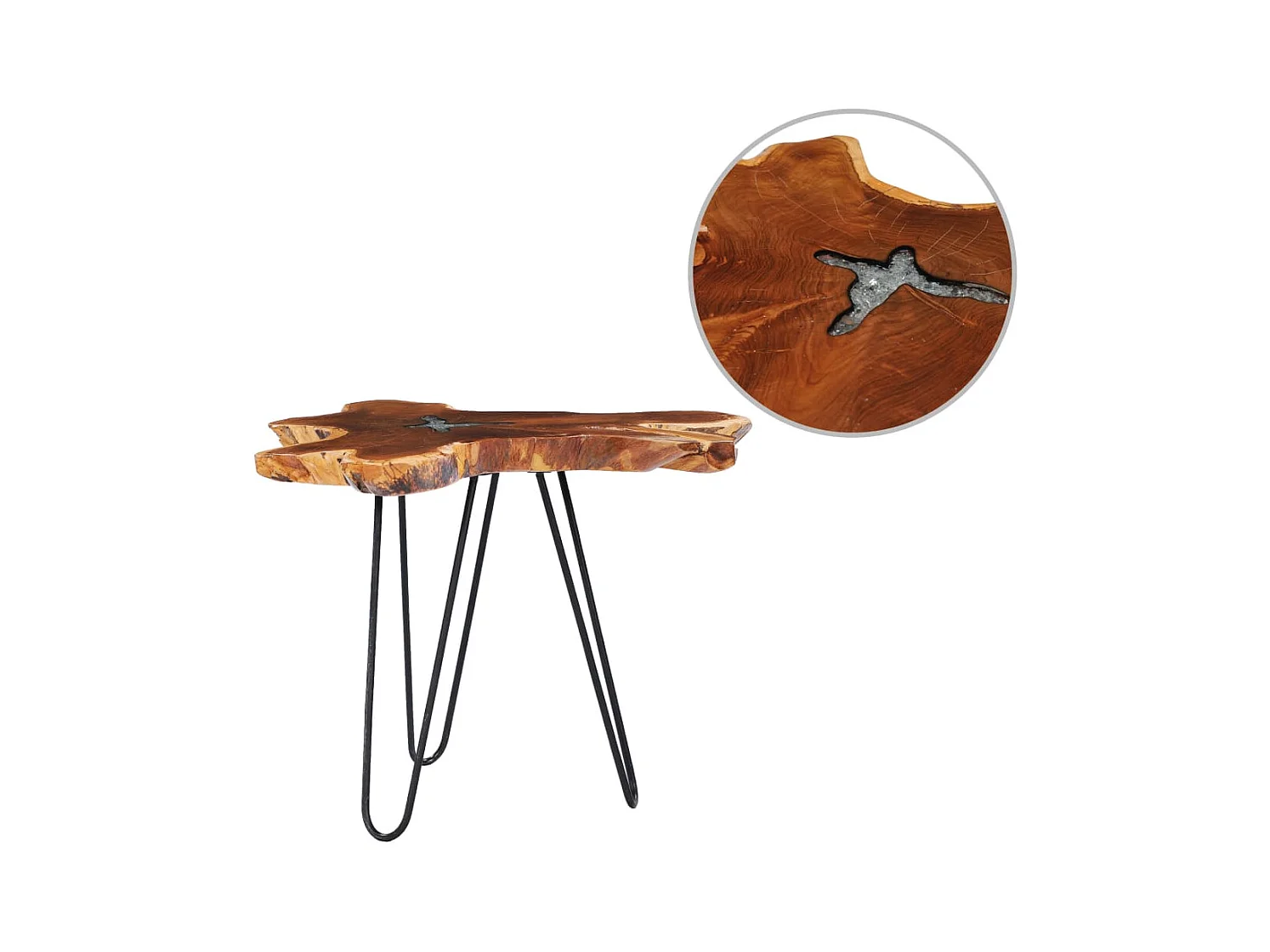 Table basse salon-Table d'appoint 70x45 cm Bois de teck massif et polyrésine SHL19693