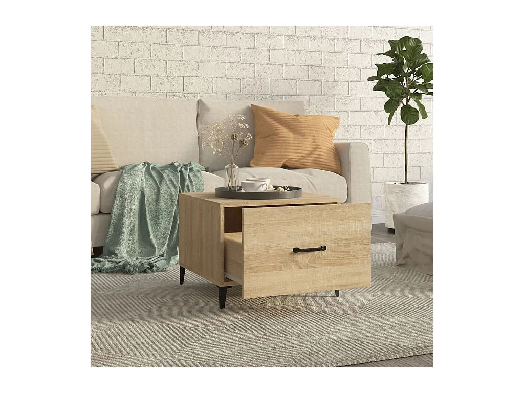 Mesa de centro | Mesa auxiliar madera contrachapada blanco 60x50x36,5 cm SHL1910