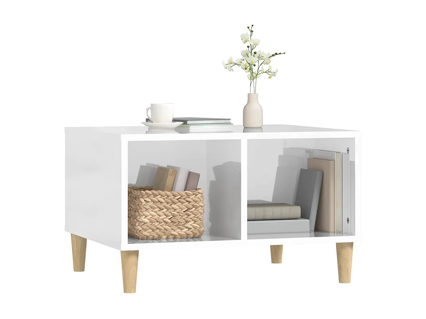 Couchtisch-Wohnzimmertisch-Beistelltische Hochglanz-Weiß 60x50x36,5 cm Holzwerkstoff SHL36973