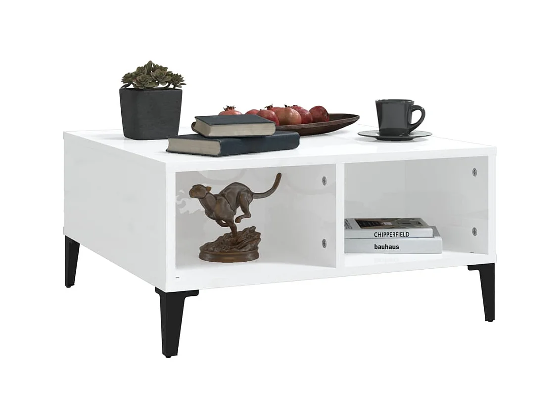 Table basse salon avec Rangement blanc brillant Design élégant 60x60x30cm bois d'ingénierie SHL8369