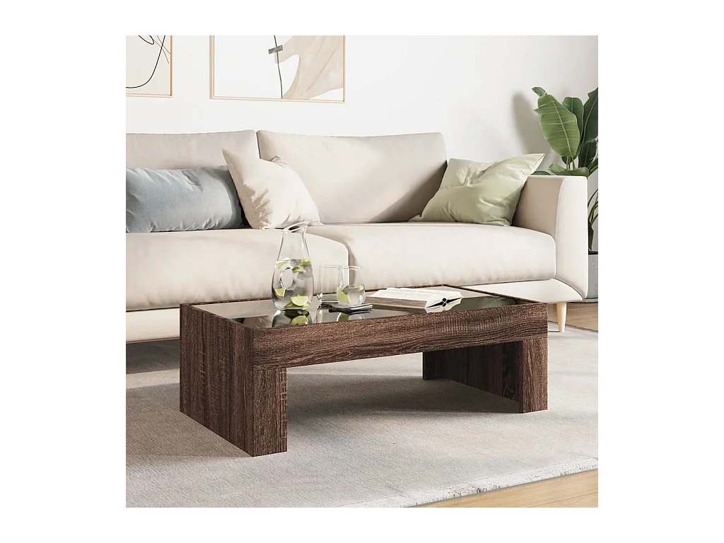 Table basse salon-Table d'appoint avec LED infini chêne marron 90x50x30 cm SHL11666