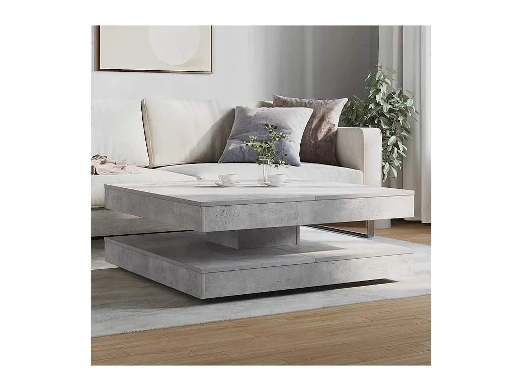 Mesa de centro | Mesa de apoio rotativa a 360 graus 90x90x34.5 cm cinza cimento