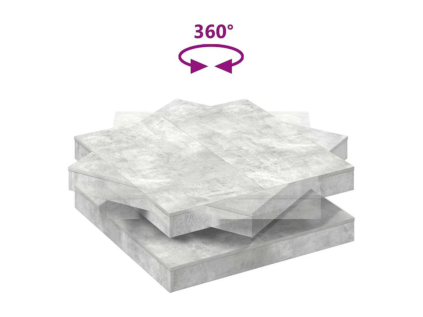 Mesa de centro | Mesa de apoio rotativa a 360 graus 90x90x34.5 cm cinza cimento