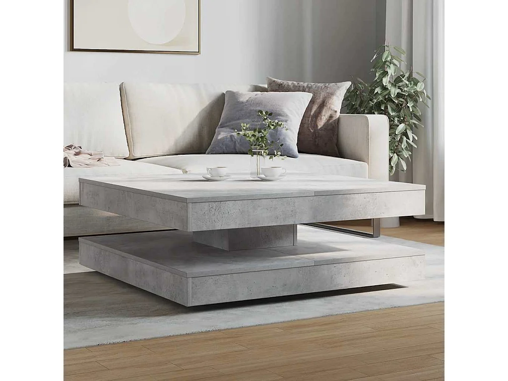 Table basse salon-Table d'appoint rotative à 360 degrés gris béton 90x90x34,5 cm SHL9440