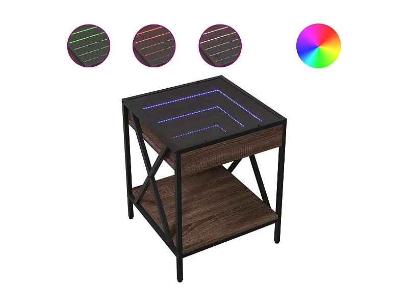 Couchtisch mit Infinity-LED | Beistelltische | Sofatisch Braun Eichen-Optik 40x40x49 cm SHL24106