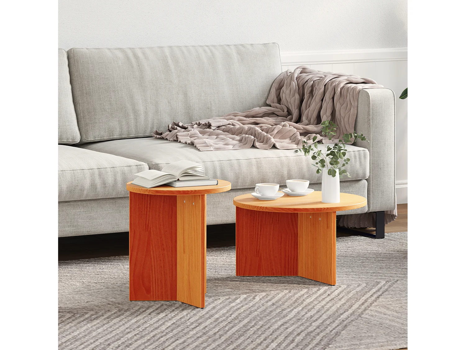 Salontafel Set van 2 | Woonkamertafel | Bijzettafel Wasbruin 49 x 49 x 28 cm Massief grenenhout