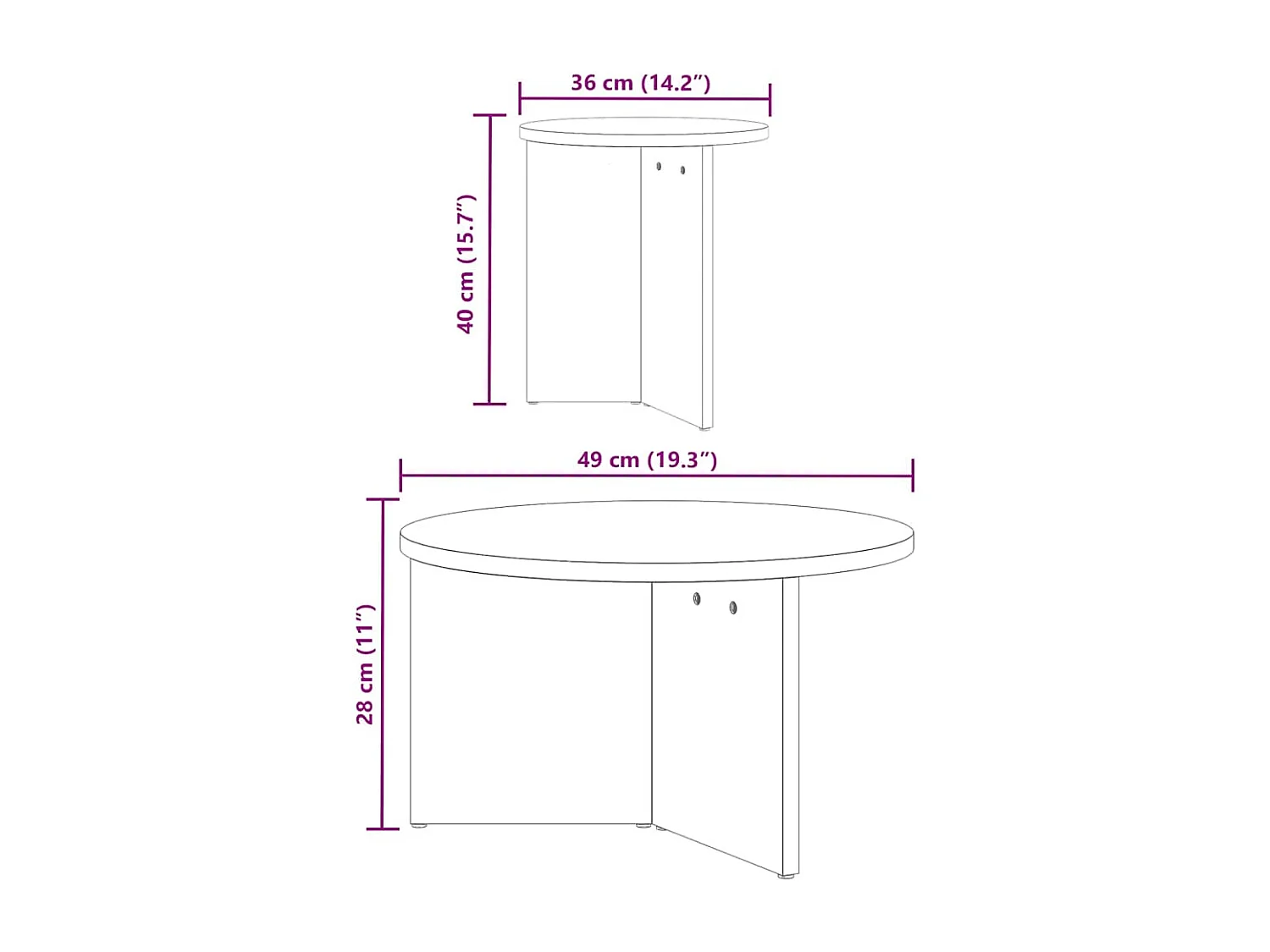 Salontafel Set van 2 | Woonkamertafel | Bijzettafel Wasbruin 49 x 49 x 28 cm Massief grenenhout