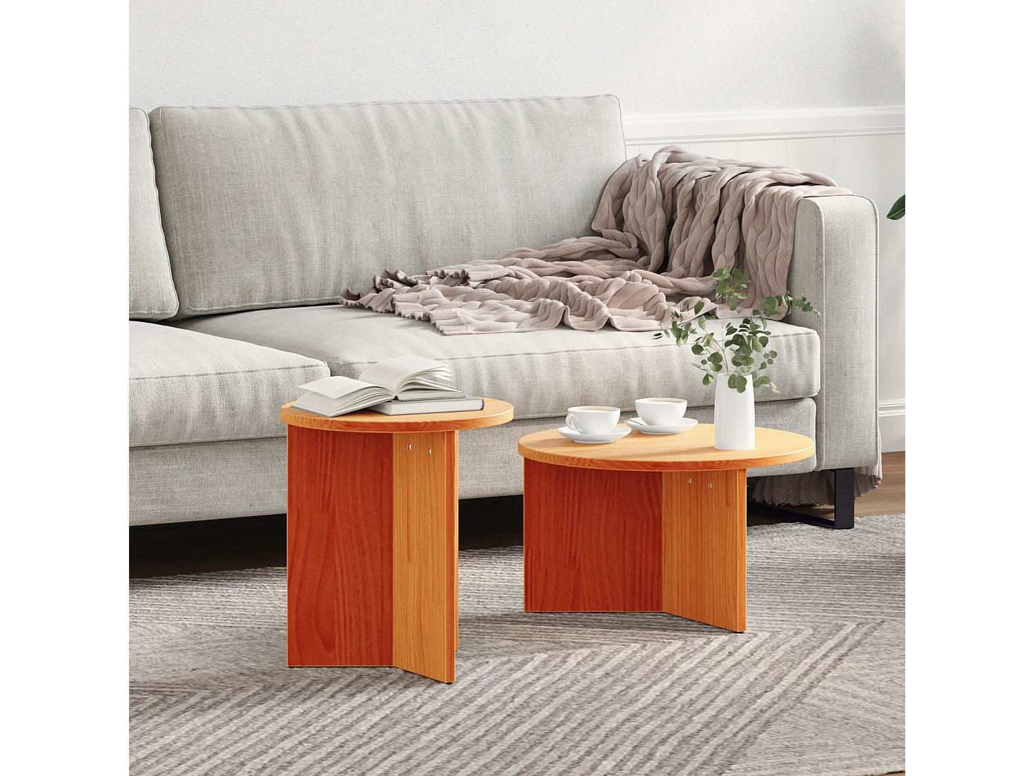 Salontafel Set van 2 | Woonkamertafel | Bijzettafel Wasbruin 49 x 49 x 28 cm Massief grenenhout