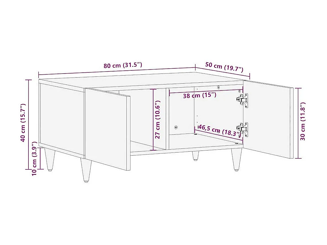 Couchtisch-Beistelltische-Sofatisch Braun 80x50x40 cm Rohr und massives Mangoholz SHL91787