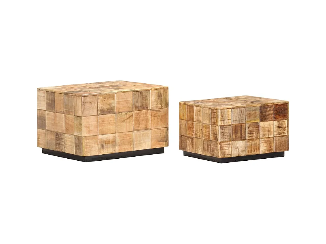 Tables basses 2 pcs avec design de blocs Bois de manguier brut SHL52289