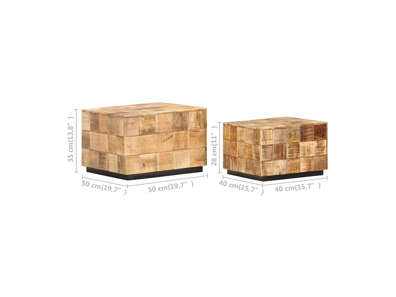 Couchtisch-Beistelltisch-Sofatische 2 Stk. in Block-Design Raues Mango-Massivholz SHL6676