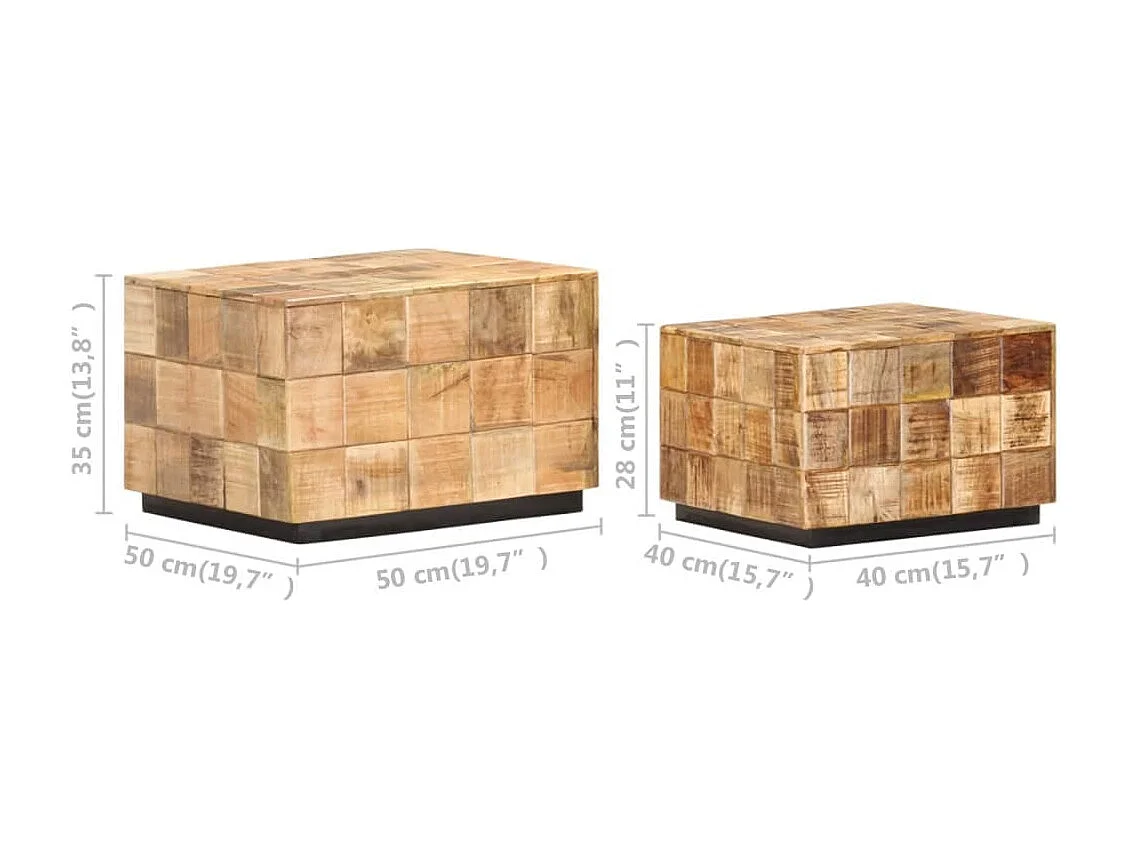 Couchtisch-Beistelltisch-Sofatische 2 Stk. in Block-Design Raues Mango-Massivholz SHL6676