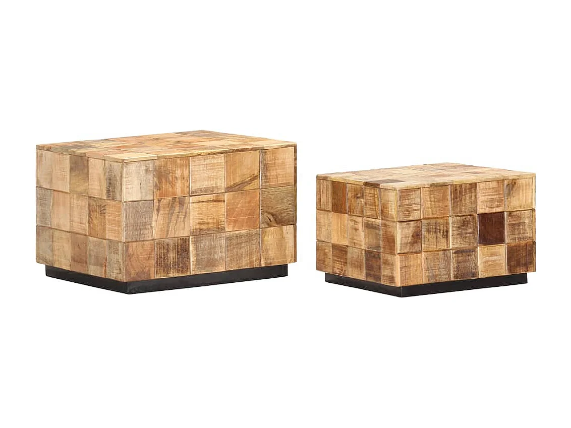 Couchtisch-Beistelltisch-Sofatische 2 Stk. in Block-Design Raues Mango-Massivholz SHL6676