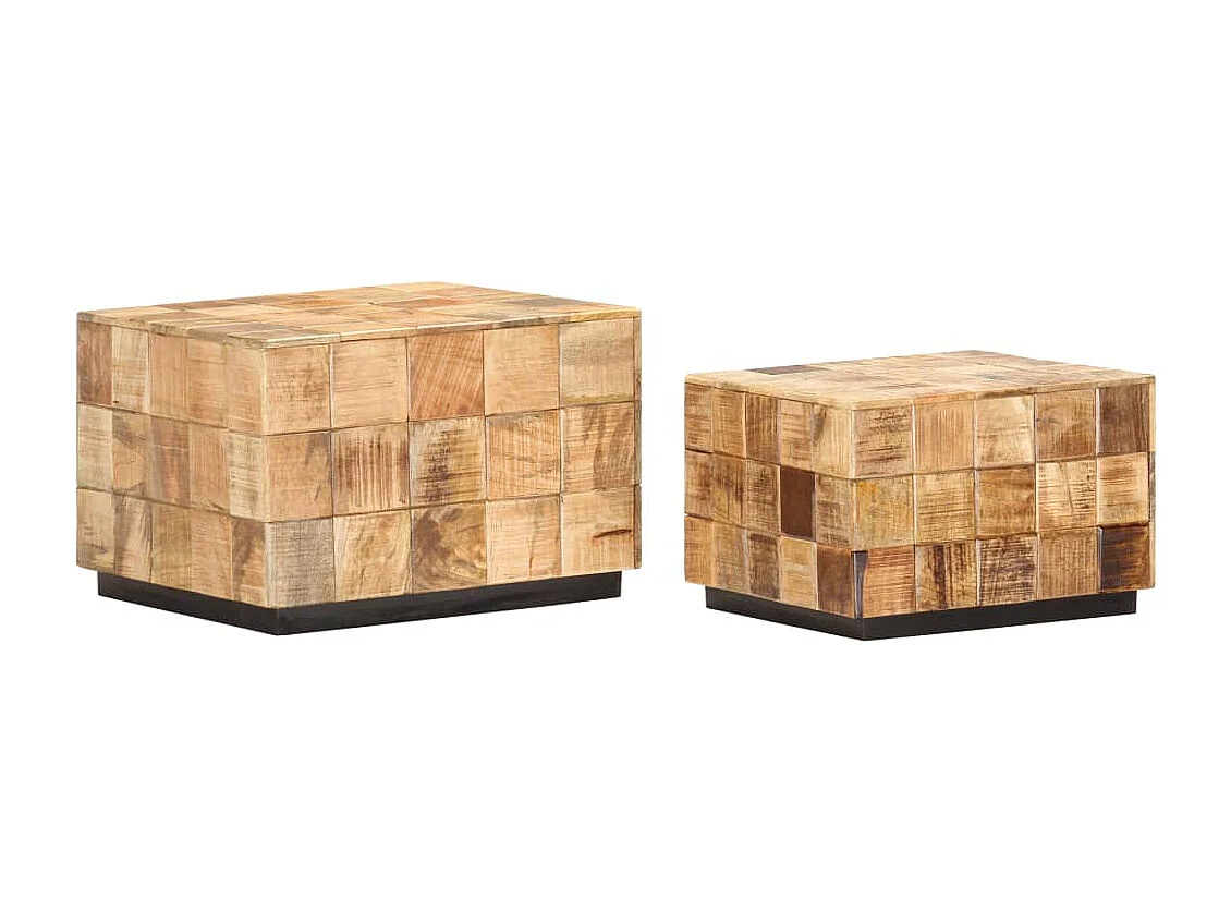 Couchtisch-Beistelltisch-Sofatische 2 Stk. in Block-Design Raues Mango-Massivholz SHL6676