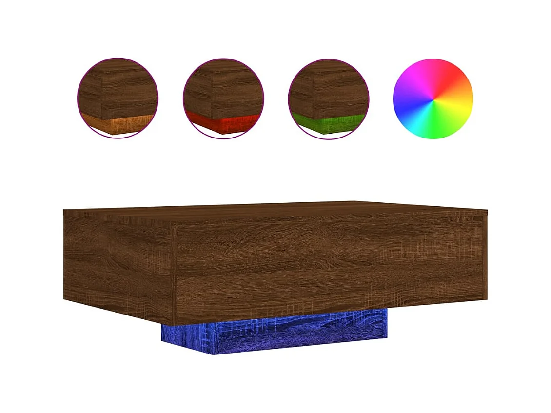 Table basse salon-Table d'appoint avec lumières LED chêne marron 85x55x31 cm SHL39297