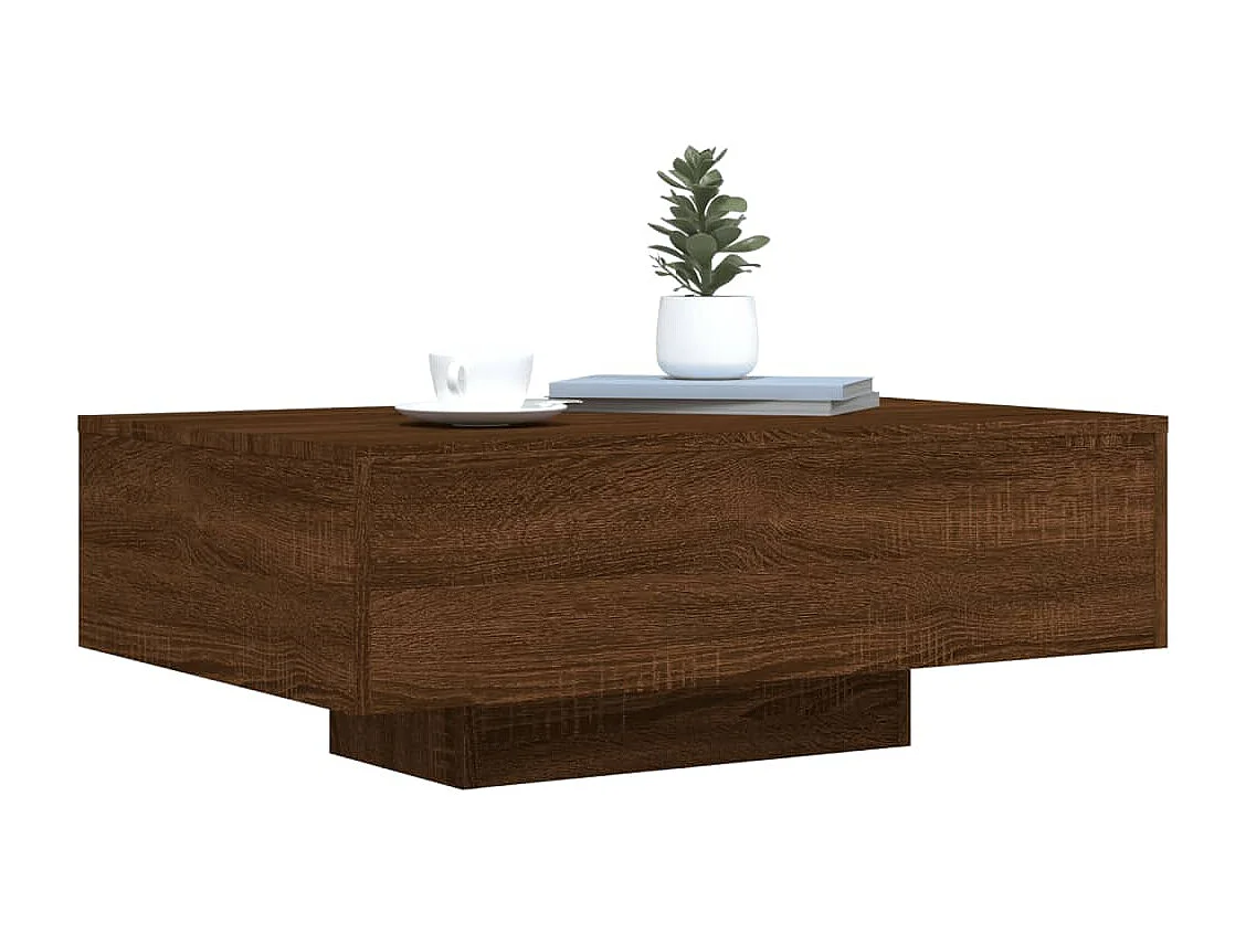 Couchtisch-Wohnzimmertisch-Beistelltische mit LED-Leuchten Braun Eichen-Optik 85x55x31 cm SHL76583