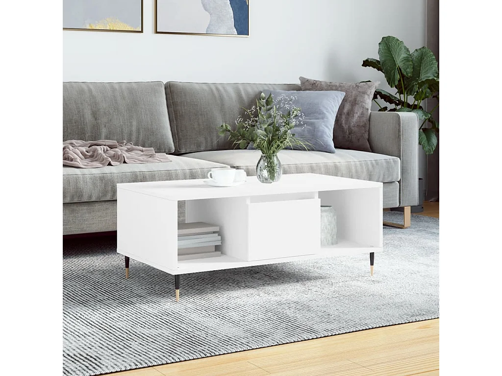 Couchtisch-Wohnzimmertisch-Beistelltische Weiß 90x50x36,5 cm Holzwerkstoff SHL64359