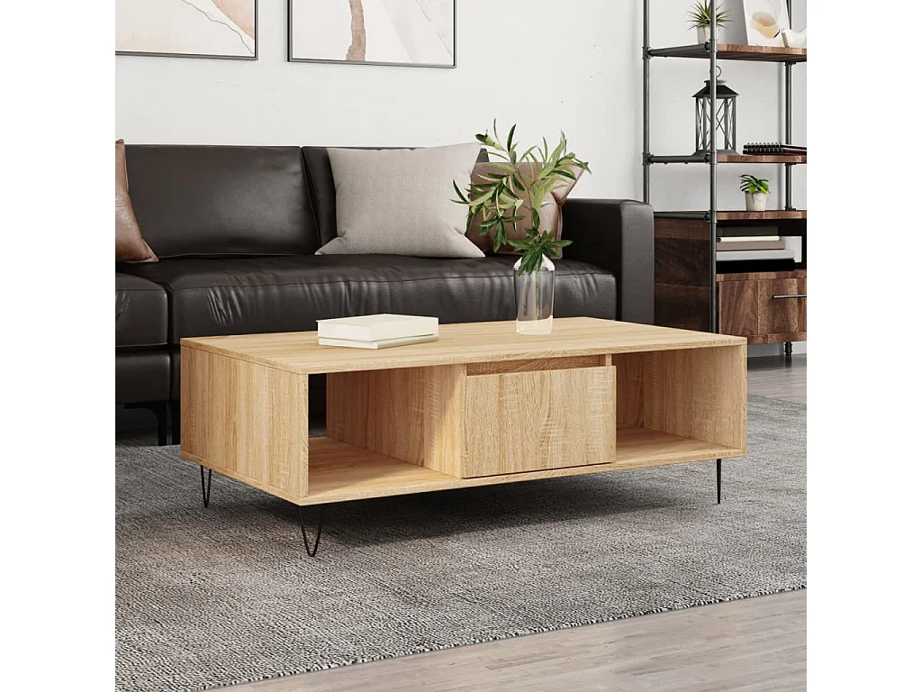 Table basse salon-Table d'appoint chêne sonoma 104x60x35 cm bois d'ingénierie SHL58833