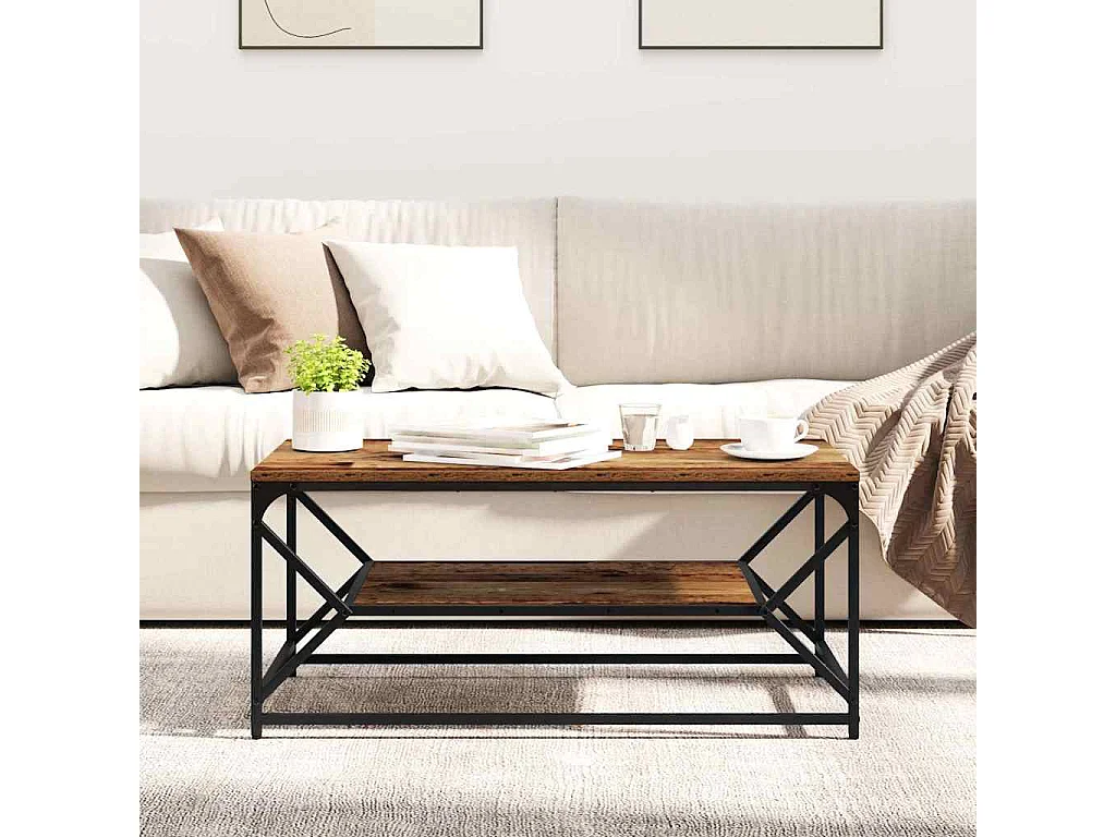 Couchtisch-Wohnzimmertisch-Beistelltische Altholz 90x50x40 cm Ingenieure Holz und Stahl SHL82220