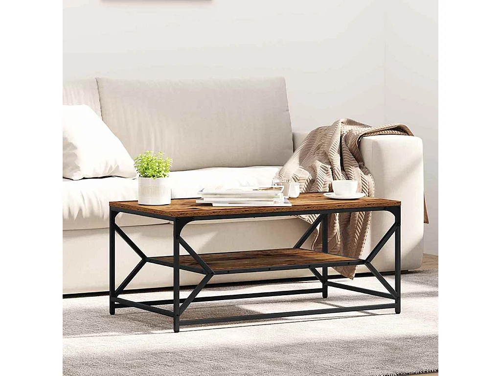 Couchtisch-Wohnzimmertisch-Beistelltische Altholz 90x50x40 cm Ingenieure Holz und Stahl SHL82220