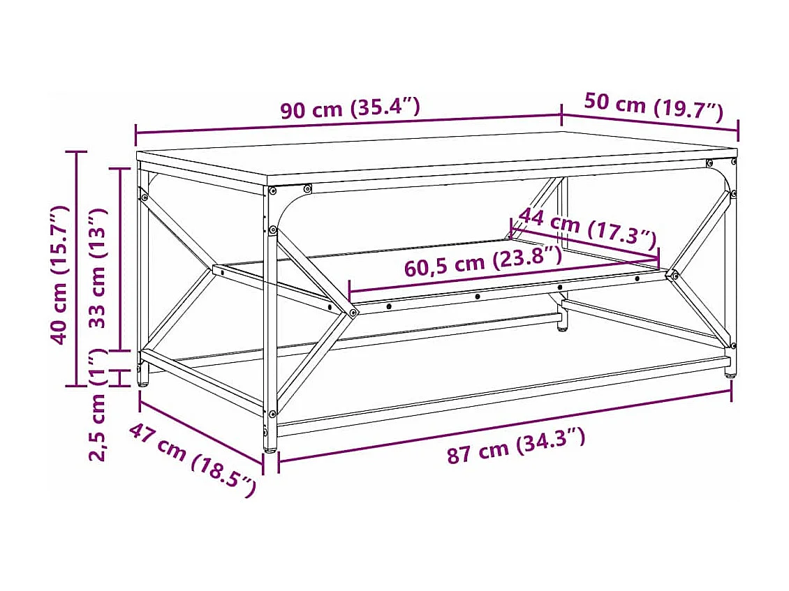 Couchtisch-Wohnzimmertisch-Beistelltische Altholz 90x50x40 cm Ingenieure Holz und Stahl SHL82220