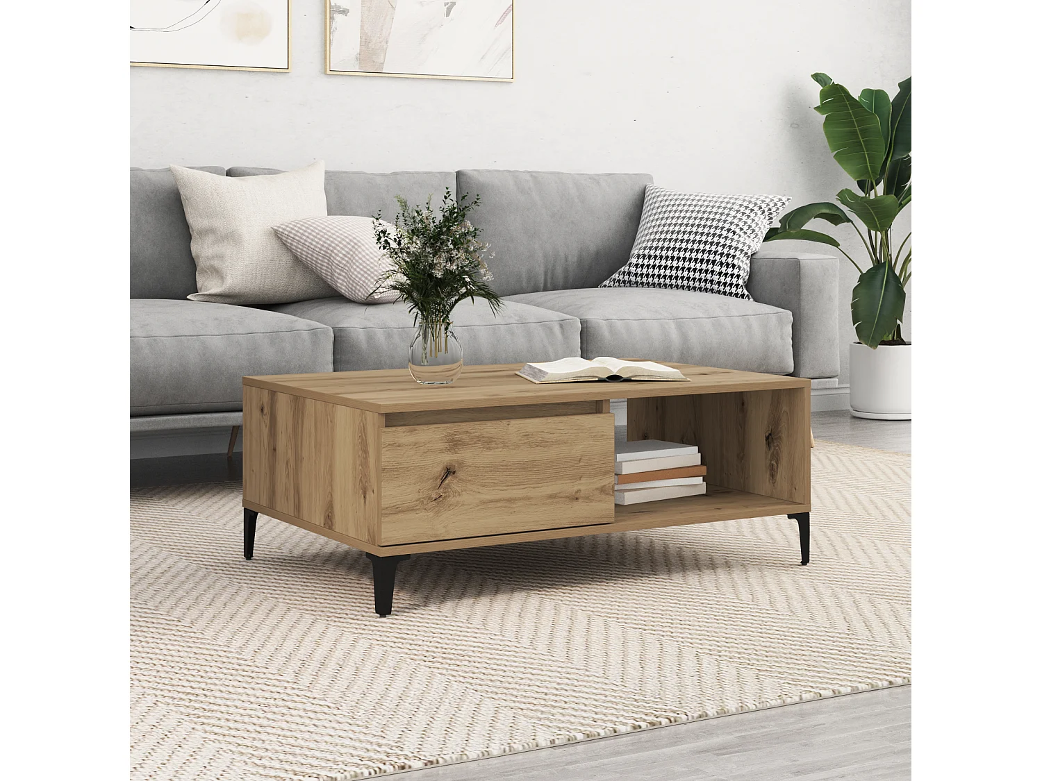 Couchtisch-Wohnzimmertisch-Beistelltische Artisan-Eiche 90x60x35 cm Holzwerkstoff SHL34314