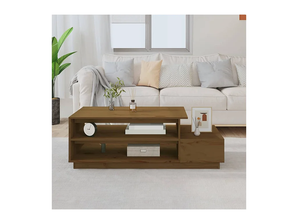 Table basse salon-Table d'appoint Marron miel 120x50x40,5 cm Bois massif de pin SHL74583