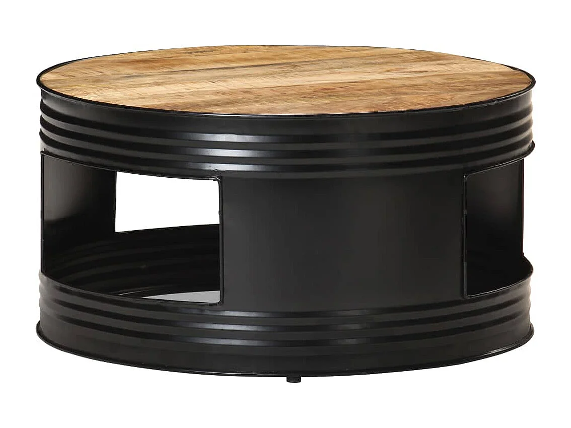 Mesa de centro-Mesa auxiliar madera maciza de mango rugosa negra 68x68x36 cm SHL155756