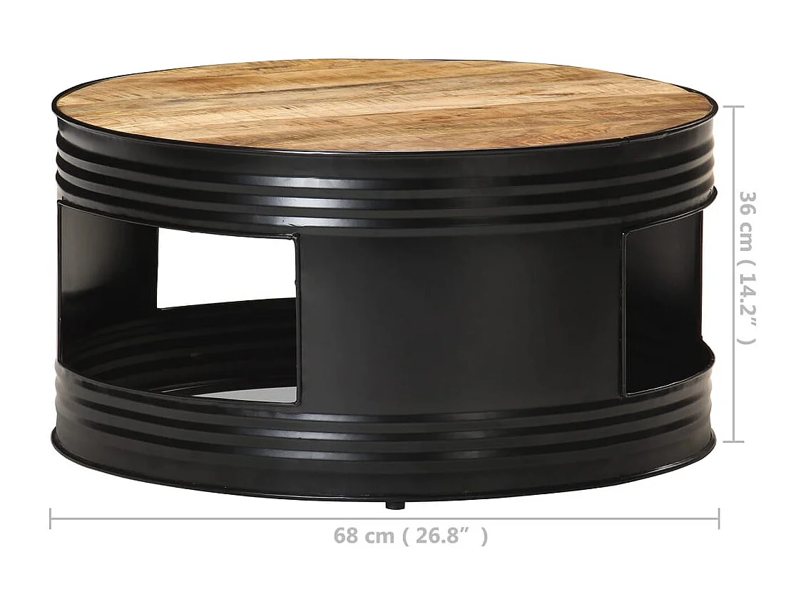 Mesa de centro-Mesa auxiliar madera maciza de mango rugosa negra 68x68x36 cm SHL155756