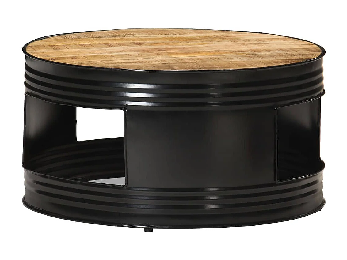 Mesa de centro-Mesa auxiliar madera maciza de mango rugosa negra 68x68x36 cm SHL155756