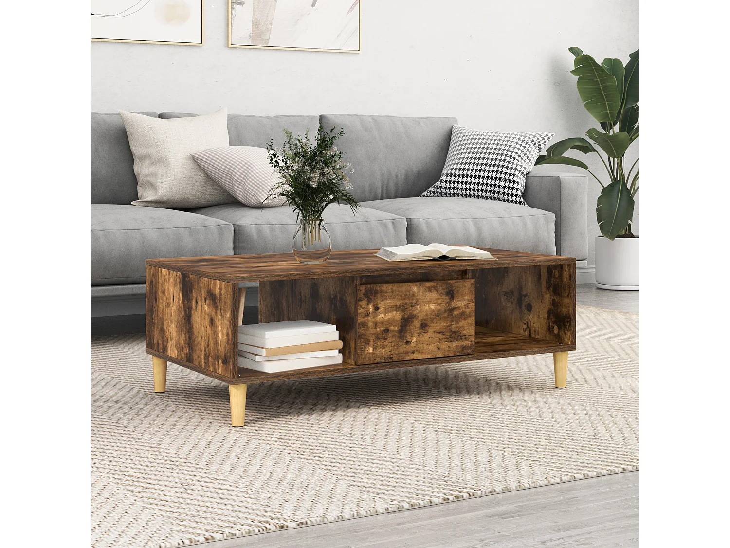 Couchtisch-Wohnzimmertisch-Beistelltische Geräucherte Eiche 103,5x60x35 cm Holzwerkstoff SHL108