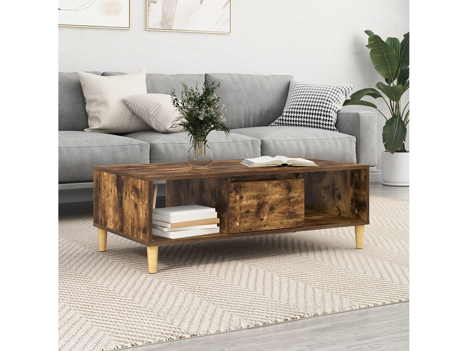 Table basse salon-Table d'appoint Chêne fumé 103,5x60x35 cm Bois d'ingénierie SHL14366